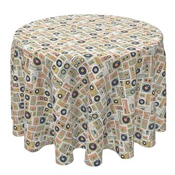 Round Tablecloth, 100% Cotton, 60 Round", Retro Music Pattern