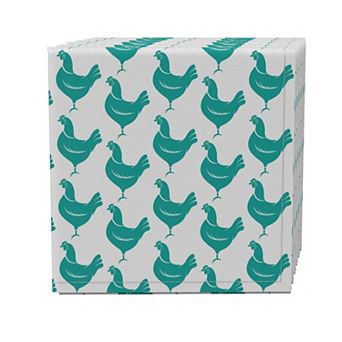 Napkin Set of 4, 100% Cotton, 20x20", Country Kitchen Chickens
