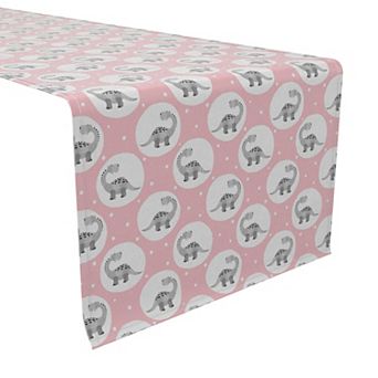 Table Runner, 100% Cotton, 16x108", Dinosaur Polka Dots Pink