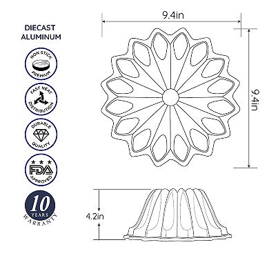 Baker's Secret Fluted Cake Pan, Cast Aluminum 2 Layers Nonstick Coating (Spring Water)