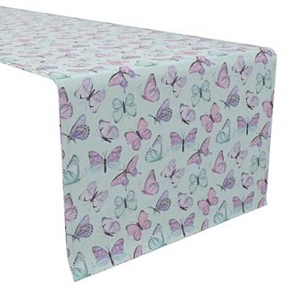 Table Runner, 100% Cotton, 16x108", Springtime Butterfly