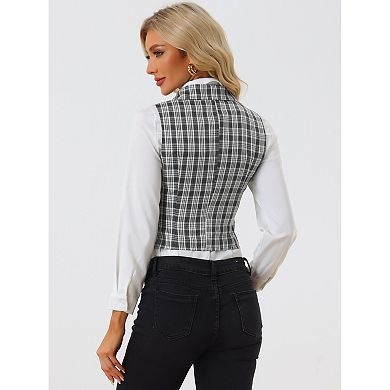 Women's Plaid Waistcoat Notched Lapel Collar Single Breasted Vintage Vest