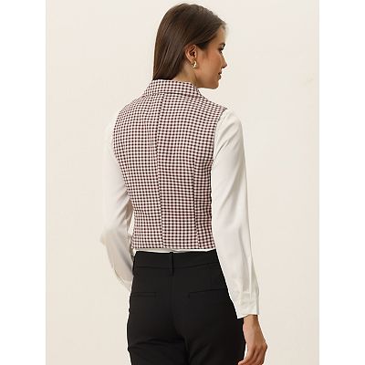 Women's Plaid Waistcoat Notched Lapel Collar Single Breasted