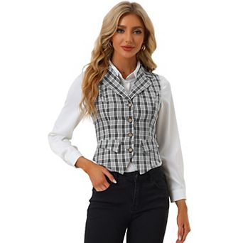 Women's Plaid Waistcoat Notched Lapel Collar Single Breasted Vintage Vest