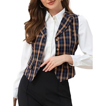 Women's Plaid Waistcoat Notched Lapel Collar Single Breasted Vintage Vest