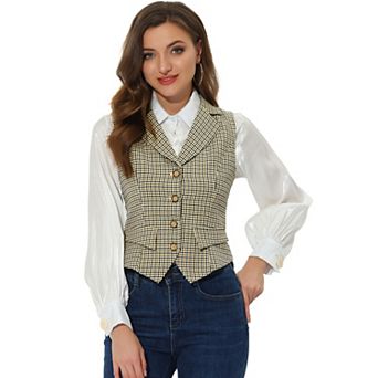 Women's Plaid Waistcoat Notched Lapel Collar Single Breasted Vintage Vest