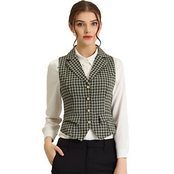 Women's Plaid Waistcoat Notched Lapel Collar Single Breasted Vintage Vest