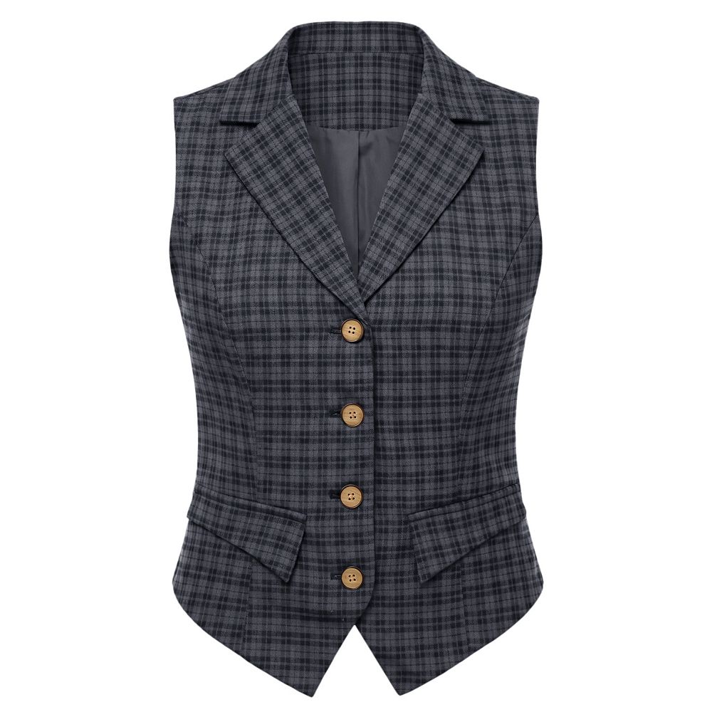 Women's Plaid Waistcoat Notched Lapel Collar Single Breasted