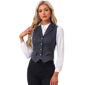Women's Plaid Waistcoat Notched Lapel Collar Single Breasted Vintage Vest