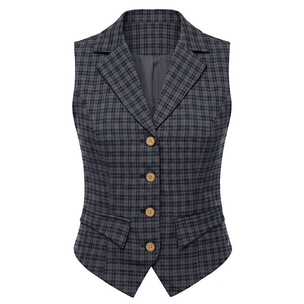 Women's Plaid Waistcoat Notched Lapel Collar Single Breasted