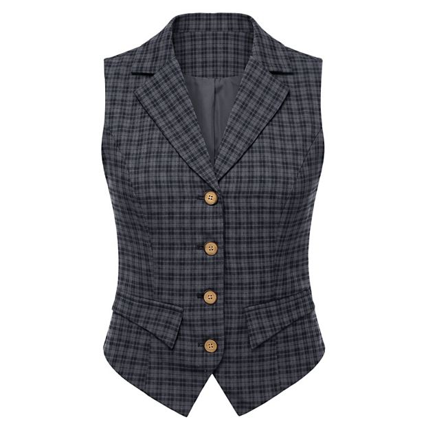 Women's Plaid Waistcoat Notched Lapel Collar Single Breasted