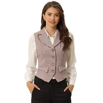 Women's Plaid Waistcoat Notched Lapel Collar Single Breasted Vintage Vest
