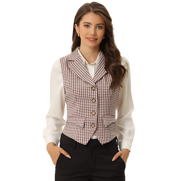 Women's Plaid Waistcoat Notched Lapel Collar Single Breasted