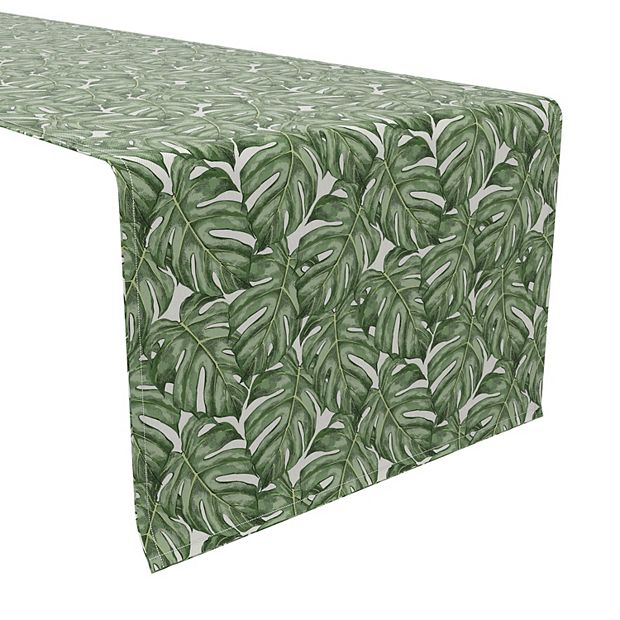 Table Runner, 100% Cotton, 16x108", Monstera Leaves