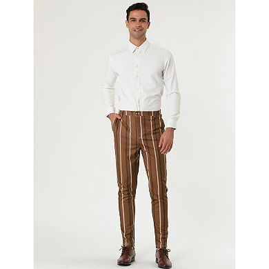 Men's Striped Slim Fit Contrast Color Drawstring Dress Pants
