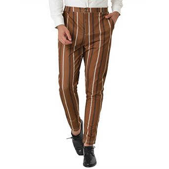 Men's Striped Slim Fit Contrast Color Drawstring Dress Pants