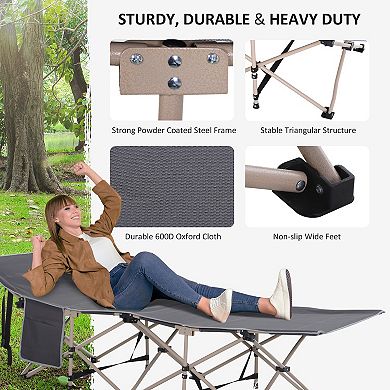 Single Person Wide Folding Camping Cot Outdoor Sleeping Bed W/ Carry Bag