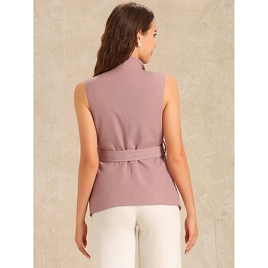 Women's Shawl Collar Open Front Belted Sleeveless Blazer Vest