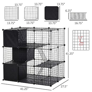 Indoor Cage For Small Animals W/ Storage 41.25" L X 27.5" W X 41.25" H, Black