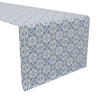 Table Runner, 100% Cotton, 16x90", Blue Tile Frames
