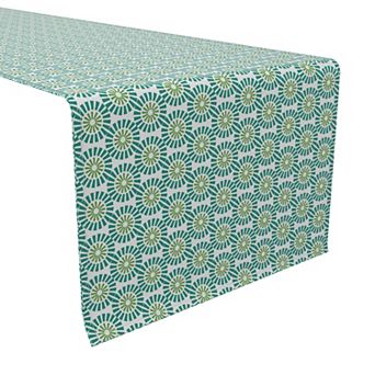 Table Runner, 100% Cotton, 16x90", Geometric Style Flowers