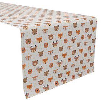 Table Runner, 100% Cotton, 16x72", Woodland Animal Faces