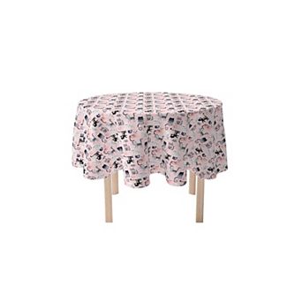 Round Tablecloth, 100% Cotton, 60 Round", Cartoon Cats Pink