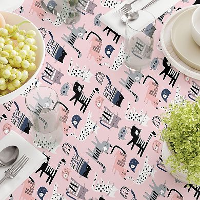 Round Tablecloth, 100% Cotton, 60 Round", Cartoon Cats Pink