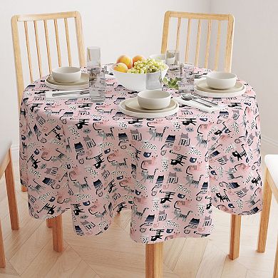 Round Tablecloth, 100% Cotton, 60 Round", Cartoon Cats Pink
