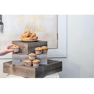 Rustic Farmhouse Reclaimed Wood Dessert/Cake Stand 3-Piece Set