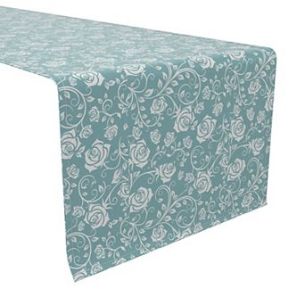 Table Runner, 100% Cotton, 16x90", Roses on Swirly Vines