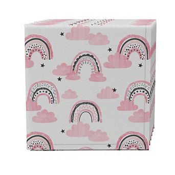 Napkin Set of 4, 100% Cotton, 20x20", Pink Rainbows and Clouds