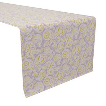 Table Runner, 100% Cotton, 16x108", Yellow and Purple Doodles