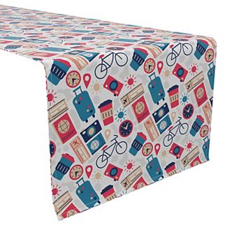 Table Runner, 100% Cotton, 16x90", Tourist Travels