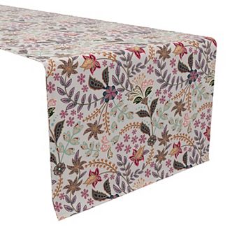 Table Runner, 100% Cotton, 16x90", Styled Floral Pattern