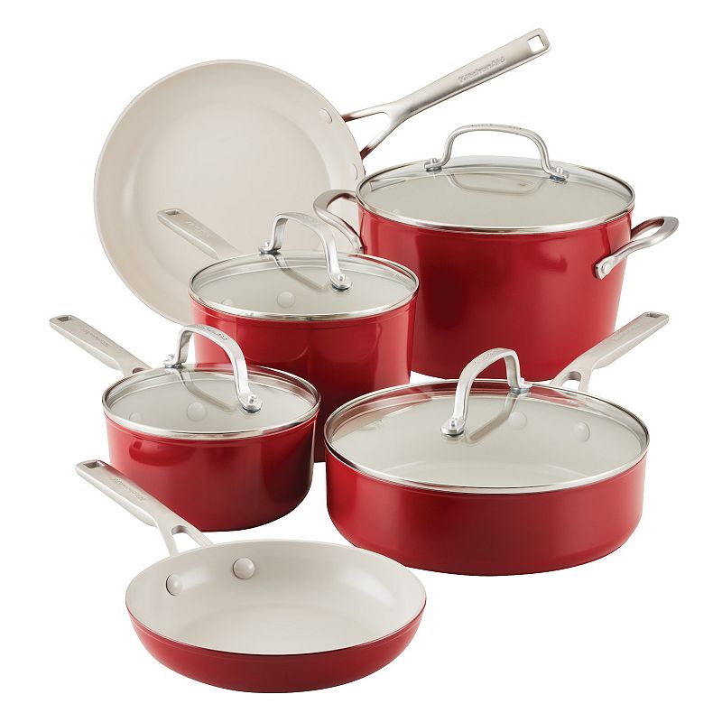 UPC 051153848452 product image for KitchenAid® 10-pc. Hard Anodized Ceramic Nonstick Cookware Set, Red | upcitemdb.com