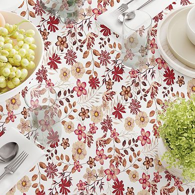 Square Tablecloth, 100% Cotton, 60x60", Burgundy Fall Floral