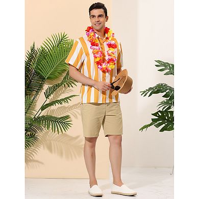 Men's Striped Short Sleeves Shirts Button Down Print Hawaiian Shirt