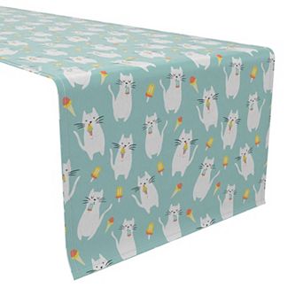 Table Runner, 100% Cotton, 16x90", Sweet Cats and Ice Cream