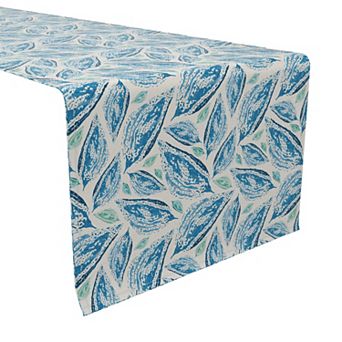 Table Runner, 100% Cotton, 16x72", Mosaic Style Leaves Blue