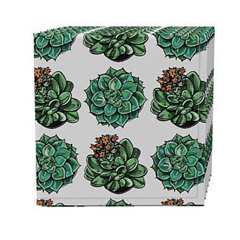 Napkin Set of 4, 100% Cotton, 20x20", Green Succulent Floral