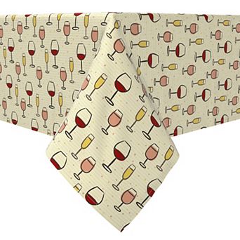 Square Tablecloth, 100% Cotton, 60x60", Simple Wine Glasses