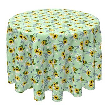 Round Tablecloth, 100% Cotton, 60 Round", Bright Sunflower Floral