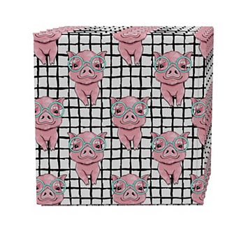 Napkin Set of 4, 100% Cotton, 20x20", Hipster Pigs