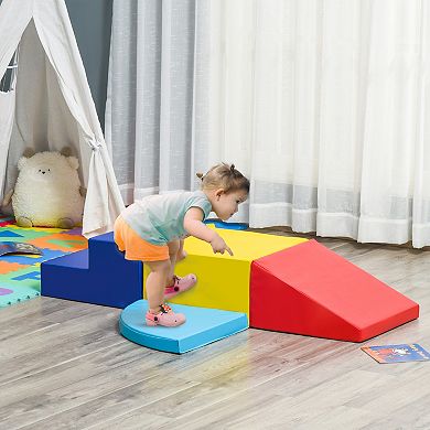 Qaba Foam Play Set for Toddlers and Children Easy to clean 4 Piece Soft and Safe Kids Climbing Set for Crawling or Sliding Multicolor