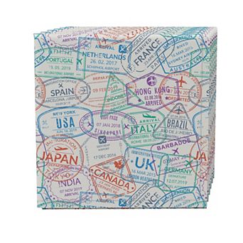 Napkin Set of 4, 100% Cotton, 20x20", Passport Stamps