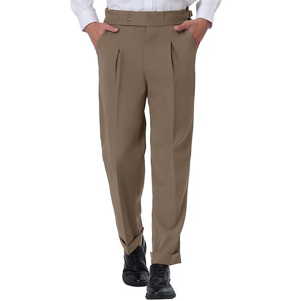 Men's Tapered Pants Expandable Waist Stretch Pleated Front Trousers