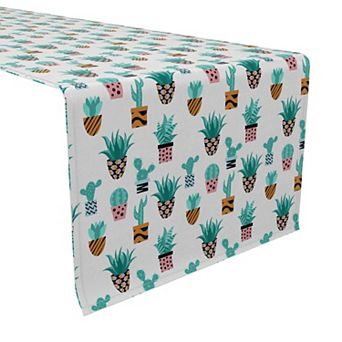 Table Runner, 100% Cotton, 16x72", Cute Cactus Plants