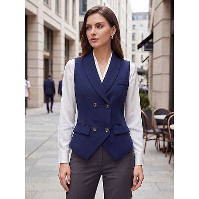 Women's Shawl Lapel Sleeveless Button Racerback Suit Waistcoat