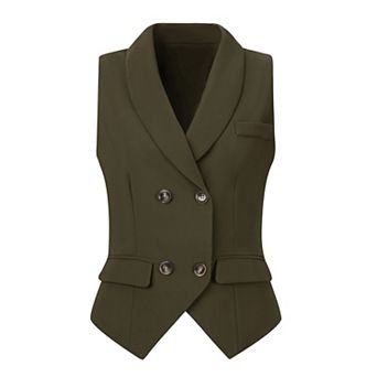 Women's Shawl Lapel Sleeveless Button Racerback Suit Waistcoat